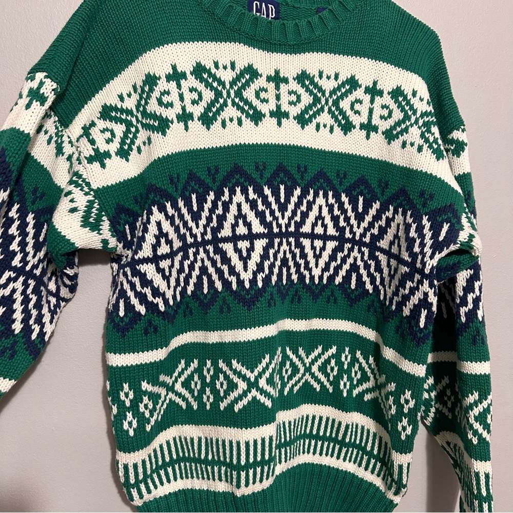 GAP Chunky Cozy Oversized Green Patterned Sweater - Picture 6 of 7